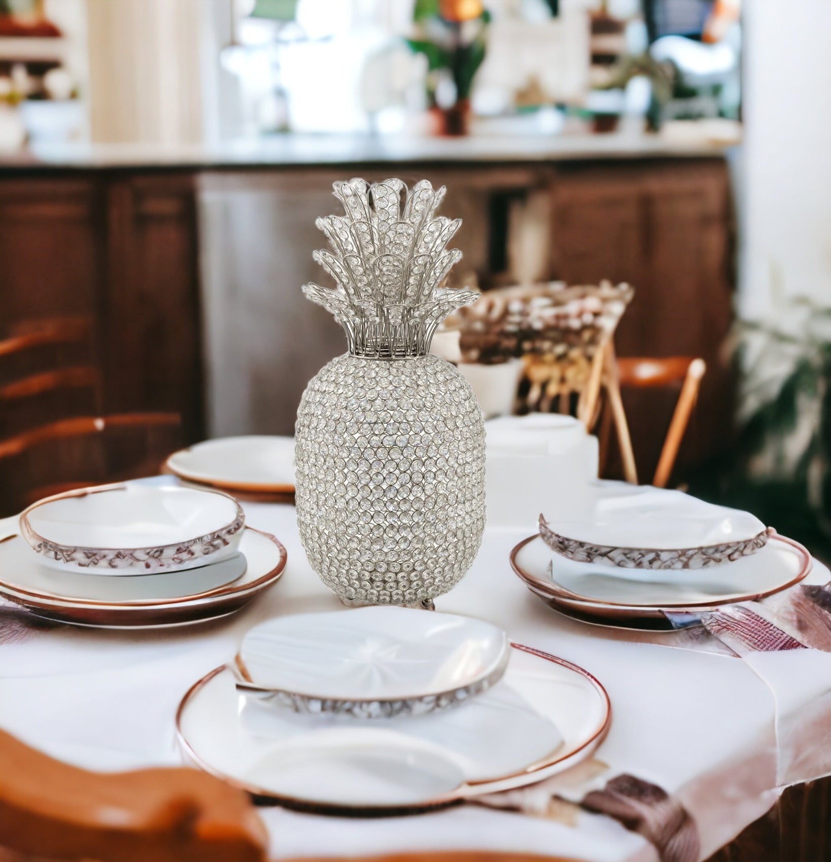 23" Glam Bling Faux Crystal and Silver Pineapple - Homeroots - Flyclothing LLC