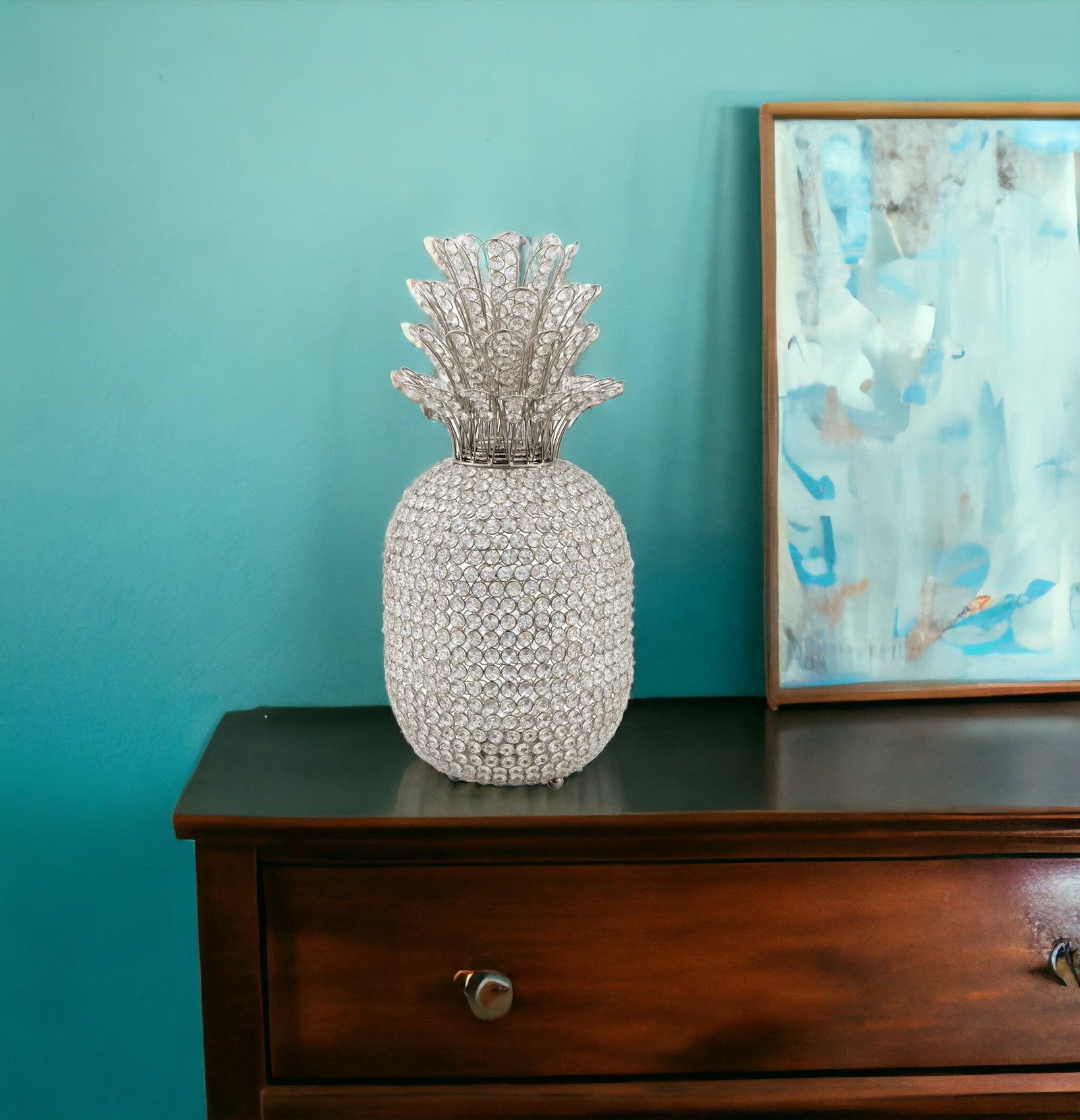 23" Glam Bling Faux Crystal and Silver Pineapple - Homeroots - Flyclothing LLC