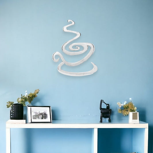 28" Buffed Silver Cast Aluminum Coffee Cup Wall Decor - Homeroots