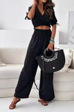 Surplice Short Sleeve Top and Pants Set - Trendsi