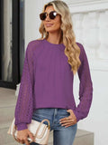 Round Neck Lace Long Sleeve Top - Trendsi - Flyclothing LLC