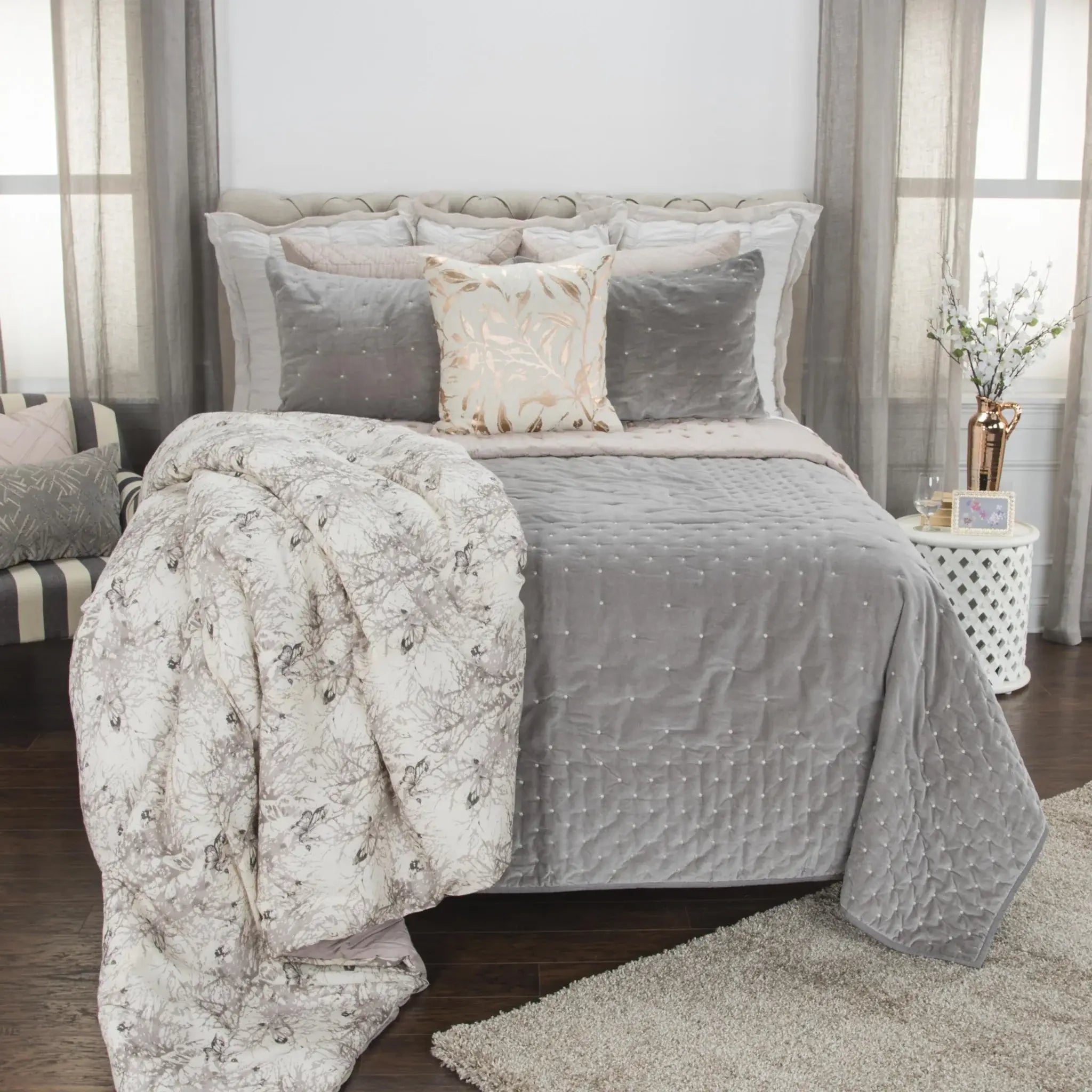 Gray Queen 100% Cotton 300 Thread Count Dry Clean Only Down Alternative Comforter - Homeroots - Flyclothing LLC