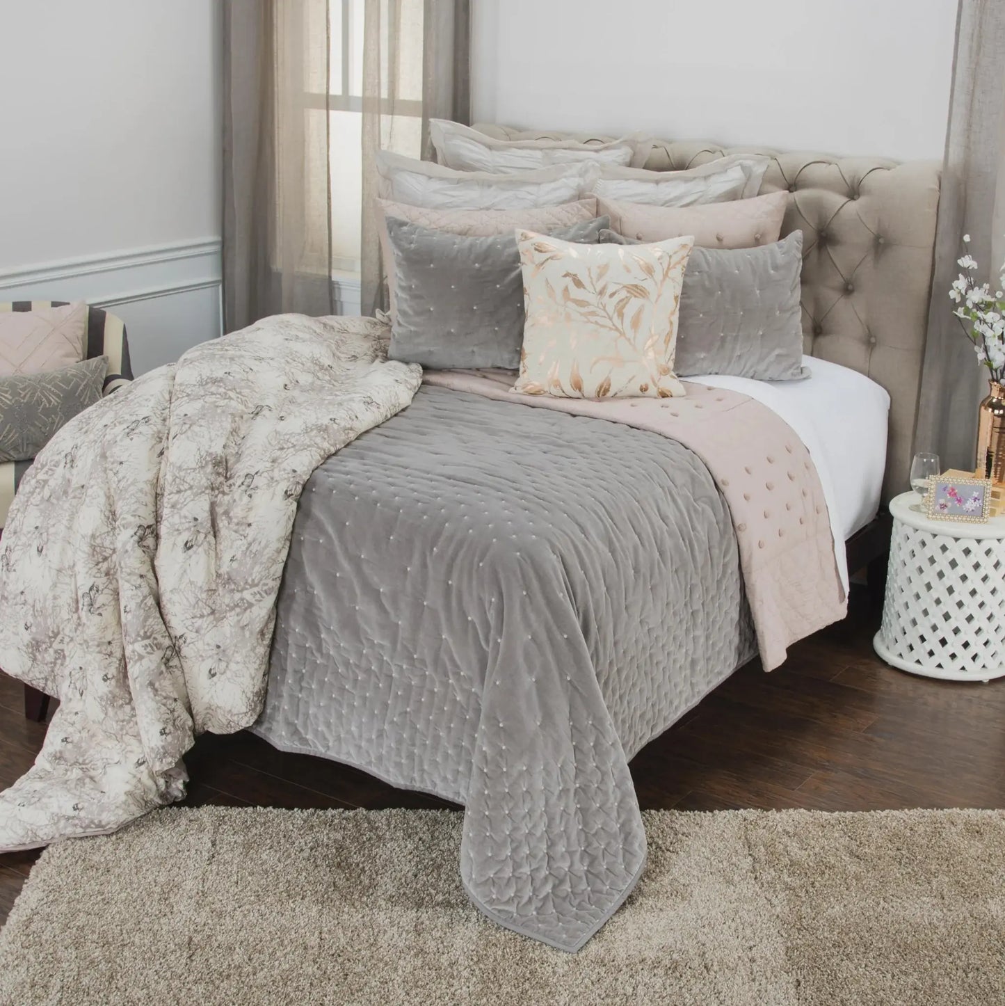 Gray Queen 100% Cotton 300 Thread Count Dry Clean Only Down Alternative Comforter - Homeroots - Flyclothing LLC