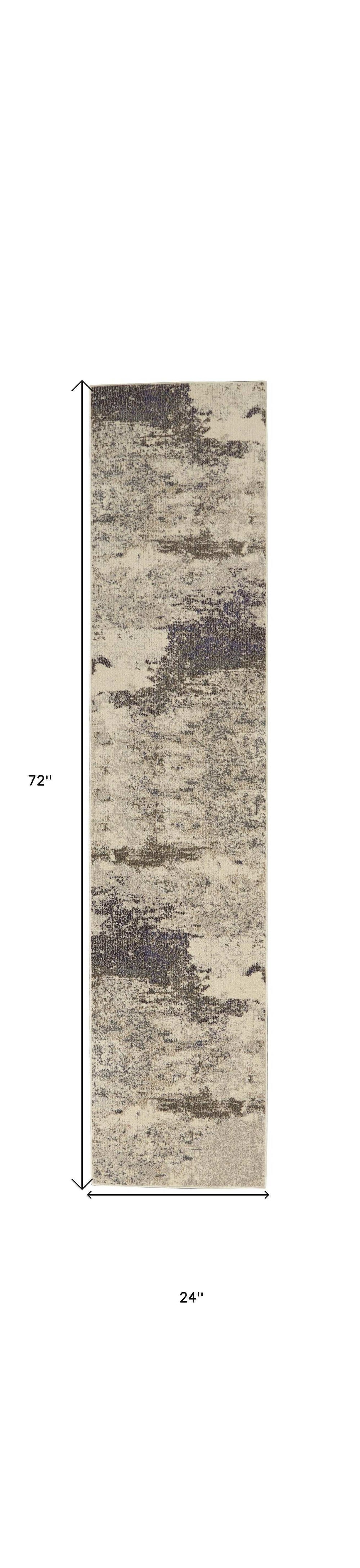 2' X 6' Ivory And Grey Abstract Power Loom Non Skid Runner Rug - Homeroots - Flyclothing LLC