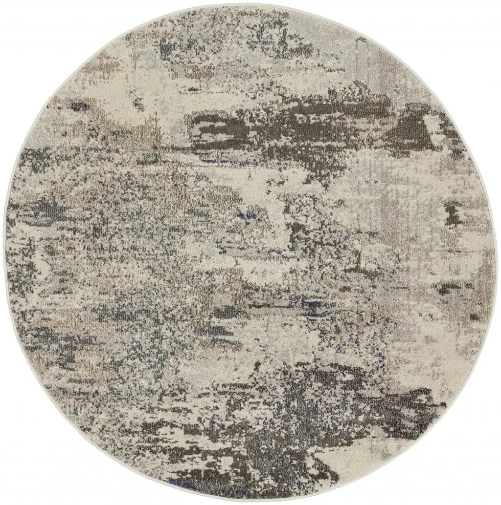 5' X 5' Ivory And Grey Round Abstract Power Loom Non Skid Area Rug - Homeroots - Flyclothing LLC