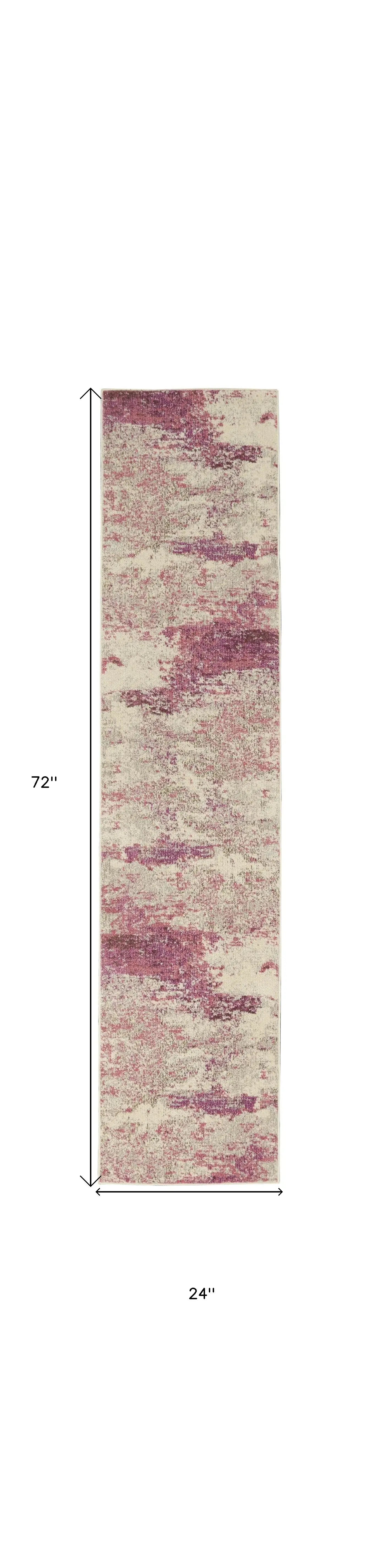 2' X 6' Ivory And Pink Abstract Power Loom Non Skid Runner Rug - Homeroots - Flyclothing LLC