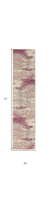 2' X 6' Ivory And Pink Abstract Power Loom Non Skid Runner Rug - Homeroots - Flyclothing LLC