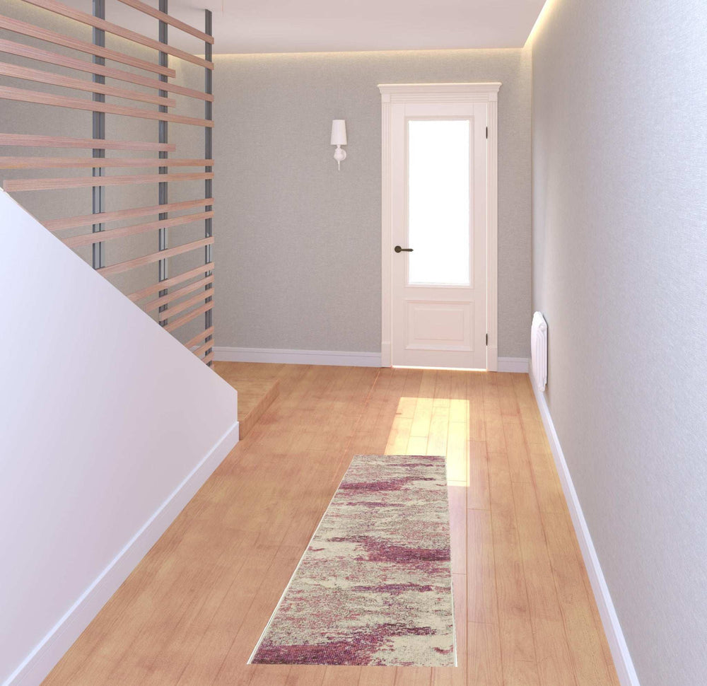 2' X 6' Ivory And Pink Abstract Power Loom Non Skid Runner Rug - Homeroots - Flyclothing LLC