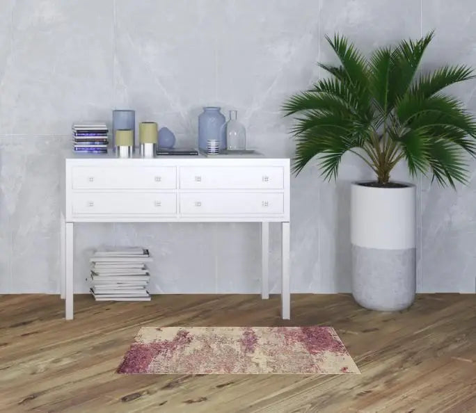 2' X 4' Ivory And Pink Abstract Power Loom Non Skid Area Rug - Homeroots - Flyclothing LLC