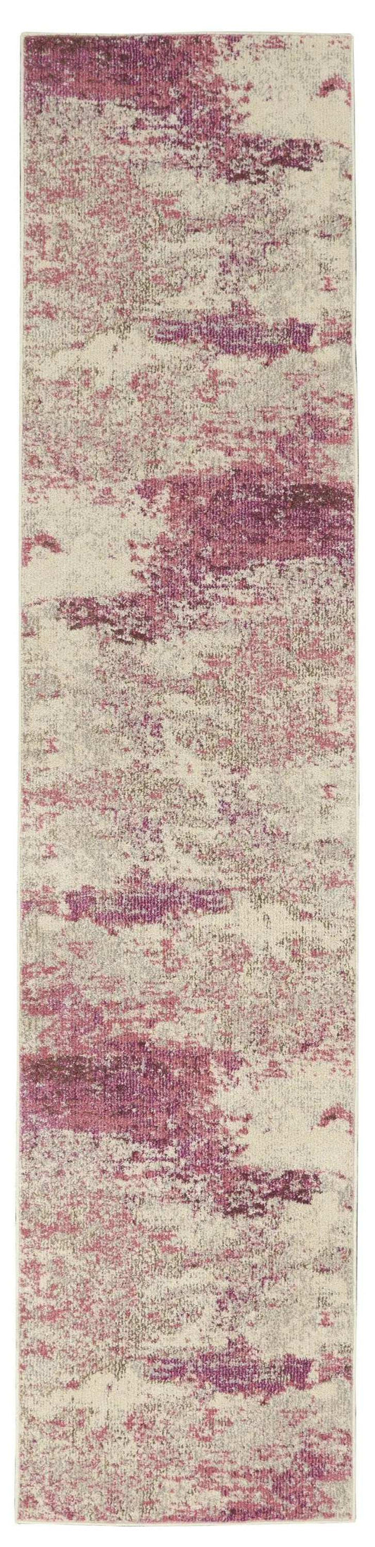 2' X 8' Ivory And Pink Abstract Power Loom Non Skid Runner Rug - Homeroots - Flyclothing LLC