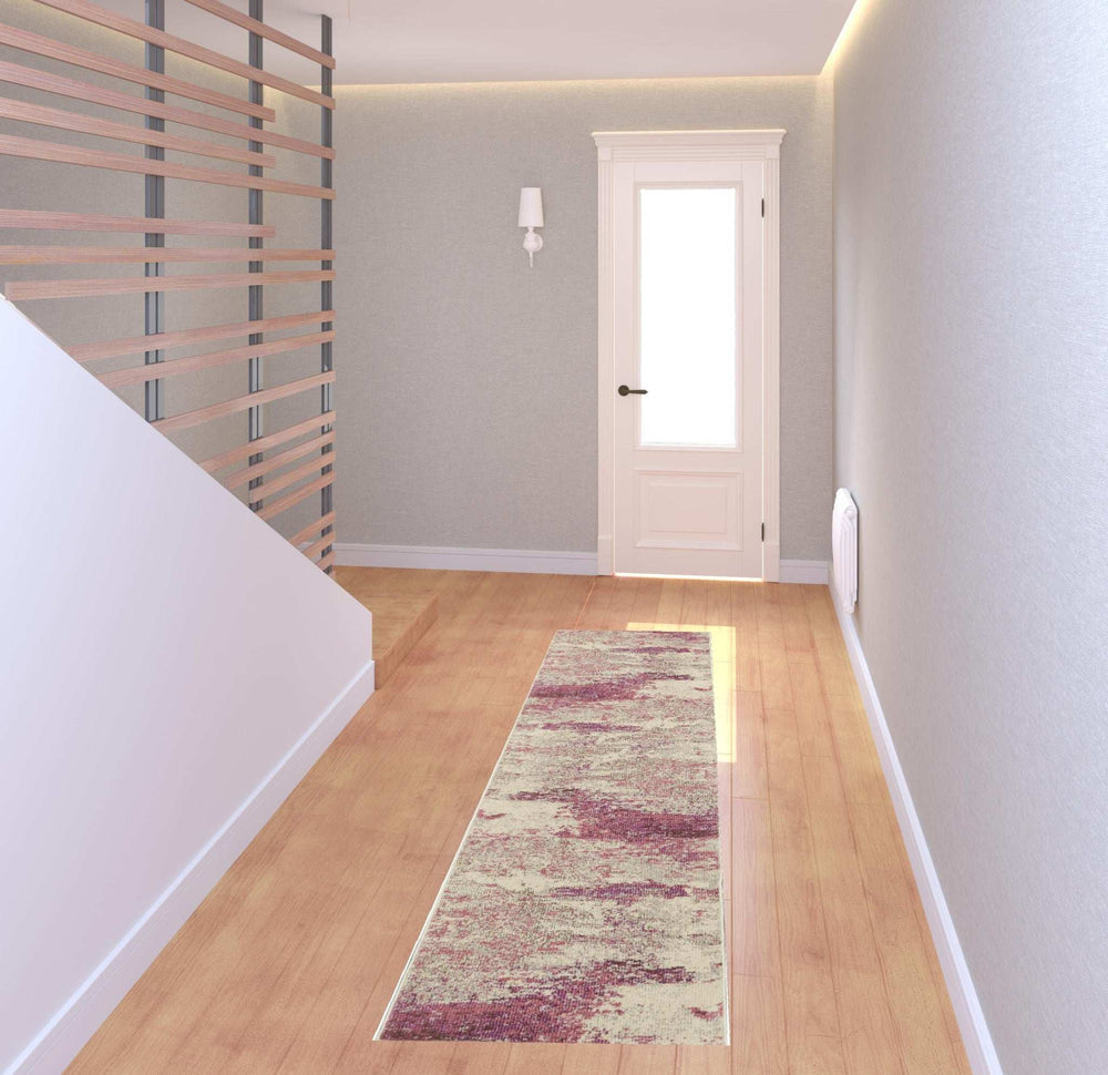 2' X 8' Ivory And Pink Abstract Power Loom Non Skid Runner Rug - Homeroots - Flyclothing LLC