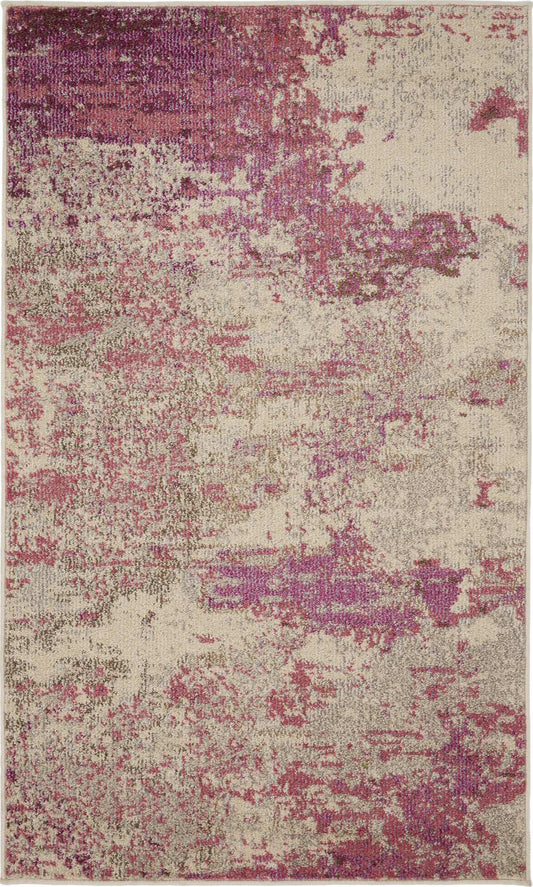 3' X 5' Ivory And Pink Abstract Power Loom Non Skid Area Rug - Homeroots - Flyclothing LLC