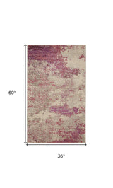 3' X 5' Ivory And Pink Abstract Power Loom Non Skid Area Rug - Homeroots - Flyclothing LLC