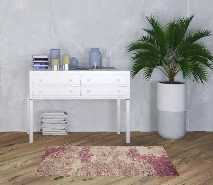 3' X 5' Ivory And Pink Abstract Power Loom Non Skid Area Rug - Homeroots - Flyclothing LLC