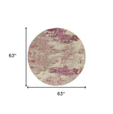 5' X 5' Ivory And Pink Round Abstract Power Loom Non Skid Area Rug - Homeroots - Flyclothing LLC
