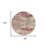 5' X 5' Ivory And Pink Round Abstract Power Loom Non Skid Area Rug - Homeroots - Flyclothing LLC