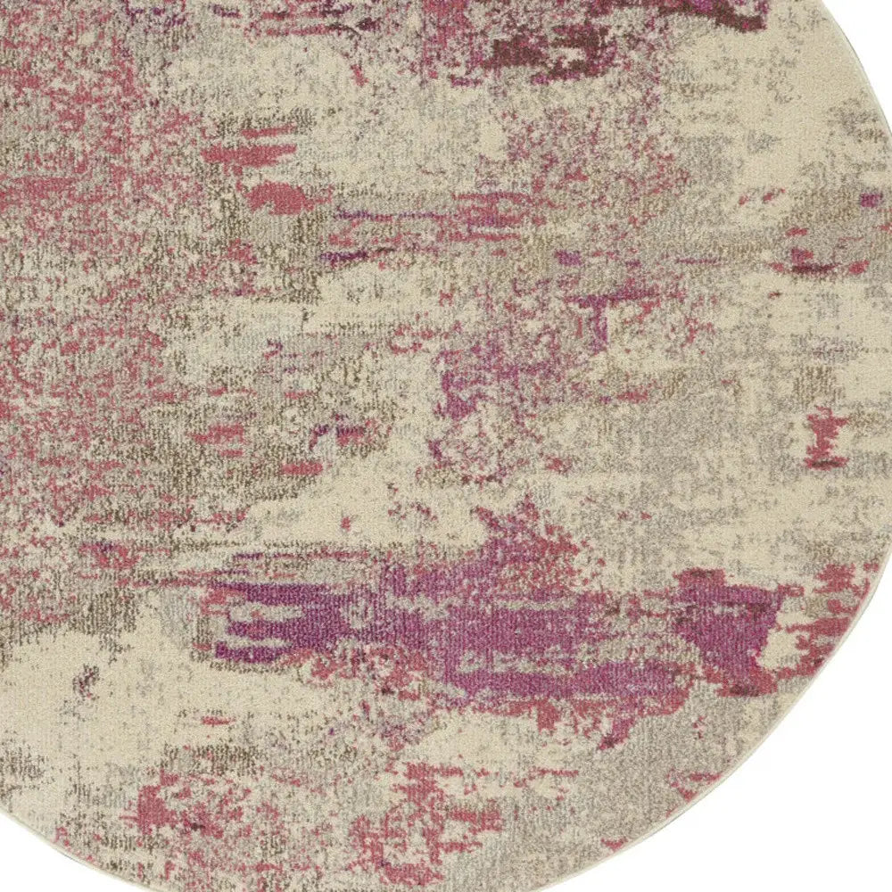 5' X 5' Ivory And Pink Round Abstract Power Loom Non Skid Area Rug - Homeroots - Flyclothing LLC