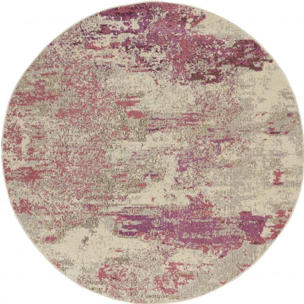5' X 5' Ivory And Pink Round Abstract Power Loom Non Skid Area Rug - Homeroots - Flyclothing LLC