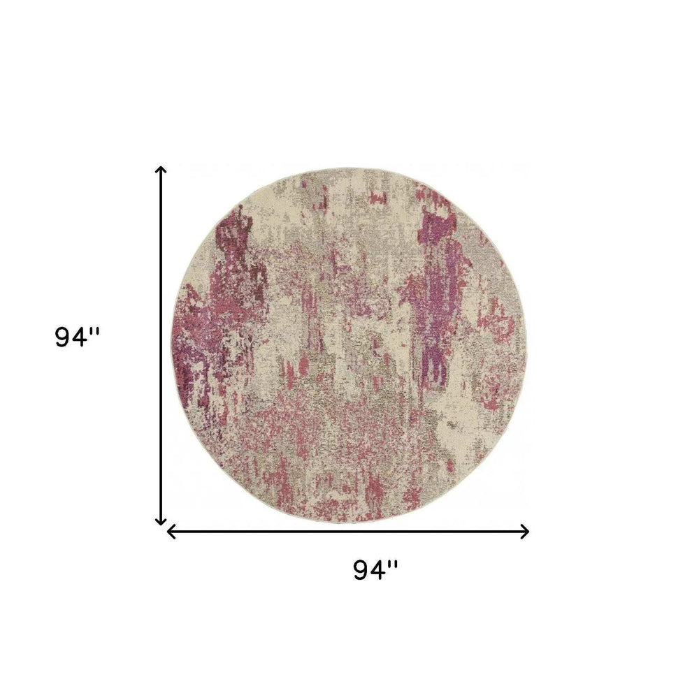 8' X 8' Ivory And Pink Round Abstract Power Loom Non Skid Area Rug - Homeroots - Flyclothing LLC