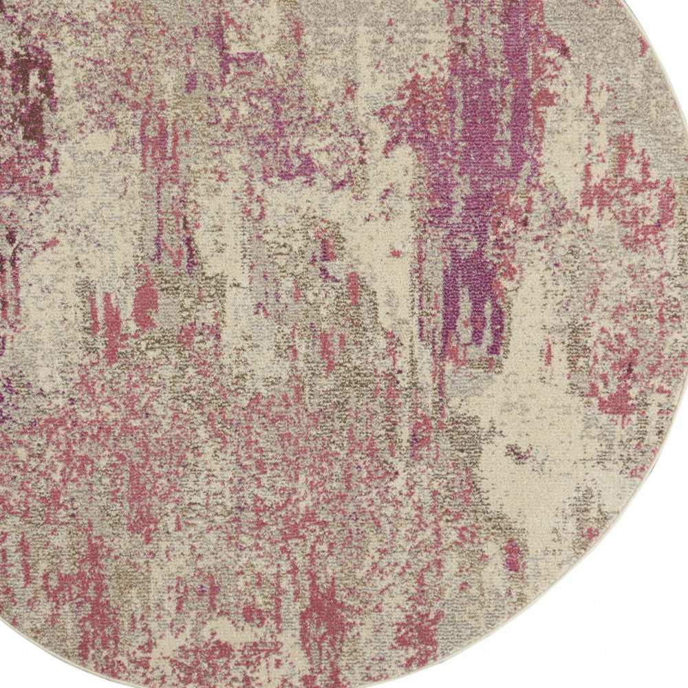 8' X 8' Ivory And Pink Round Abstract Power Loom Non Skid Area Rug - Homeroots - Flyclothing LLC