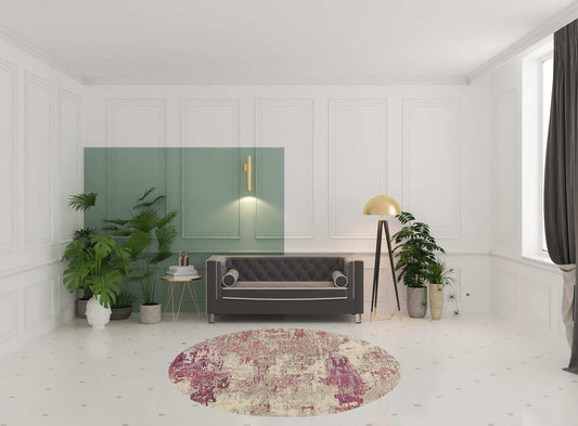 8' X 8' Ivory And Pink Round Abstract Power Loom Non Skid Area Rug - Homeroots - Flyclothing LLC