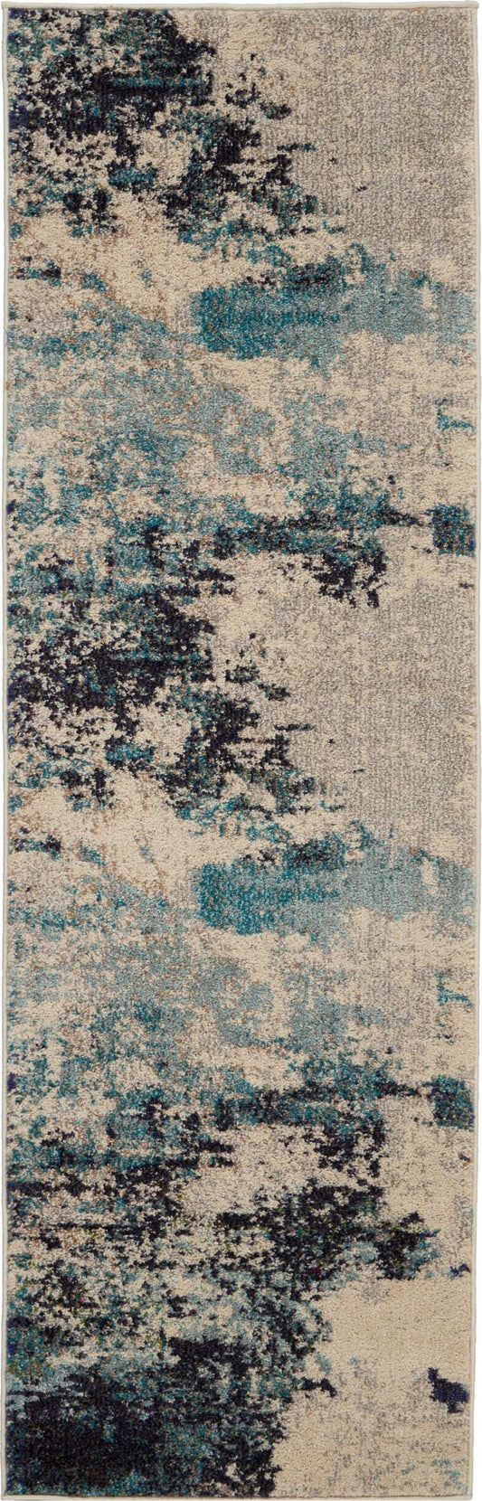 2' X 6' Ivory And Teal Blue Abstract Power Loom Non Skid Runner Rug - Homeroots - Flyclothing LLC