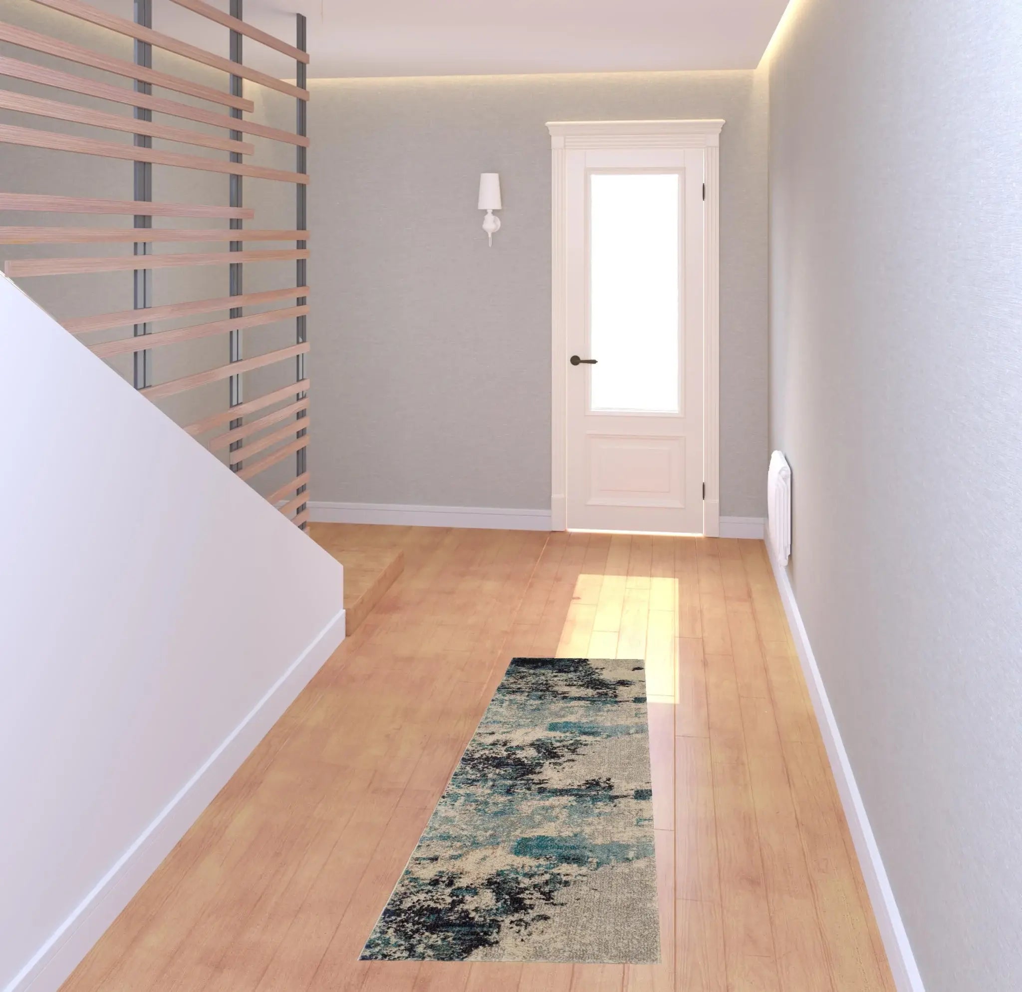 2' X 6' Ivory And Teal Blue Abstract Power Loom Non Skid Runner Rug - Homeroots - Flyclothing LLC