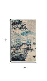 2' X 4' Ivory And Teal Blue Abstract Power Loom Non Skid Area Rug - Homeroots - Flyclothing LLC