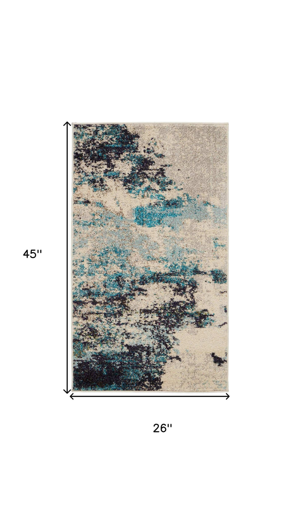 2' X 4' Ivory And Teal Blue Abstract Power Loom Non Skid Area Rug - Homeroots - Flyclothing LLC