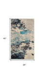 2' X 4' Ivory And Teal Blue Abstract Power Loom Non Skid Area Rug - Homeroots - Flyclothing LLC