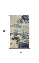 3' X 5' Ivory And Teal Blue Abstract Power Loom Non Skid Area Rug - Homeroots - Flyclothing LLC