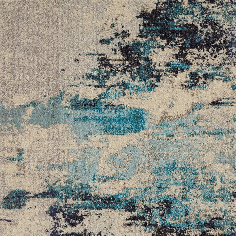 4' X 6' Ivory And Teal Blue Abstract Power Loom Non Skid Area Rug - Homeroots - Flyclothing LLC