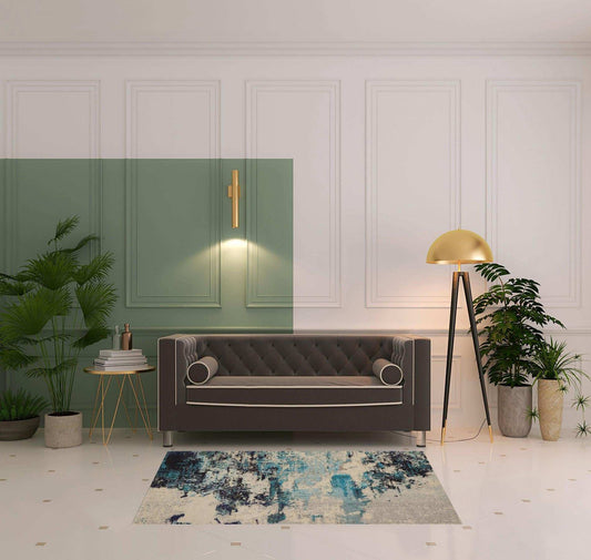 4' X 6' Ivory And Teal Blue Abstract Power Loom Non Skid Area Rug - Homeroots - Flyclothing LLC