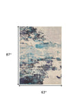 5' X 7' Ivory And Teal Blue Abstract Power Loom Non Skid Area Rug - Homeroots - Flyclothing LLC