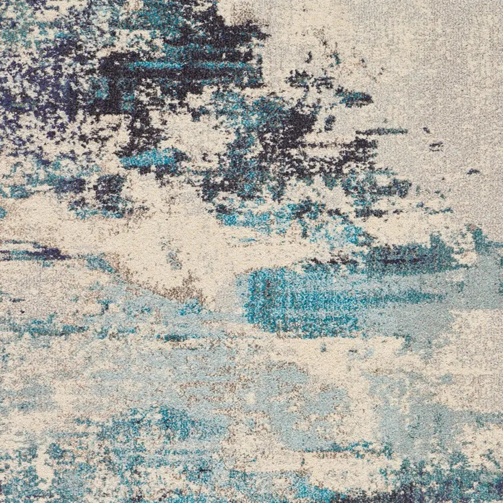 5' X 7' Ivory And Teal Blue Abstract Power Loom Non Skid Area Rug - Homeroots - Flyclothing LLC