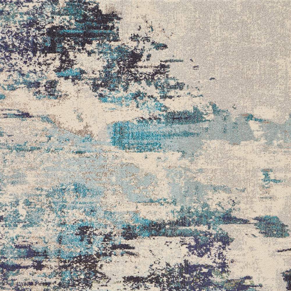 5' X 7' Ivory And Teal Blue Abstract Power Loom Non Skid Area Rug - Homeroots - Flyclothing LLC
