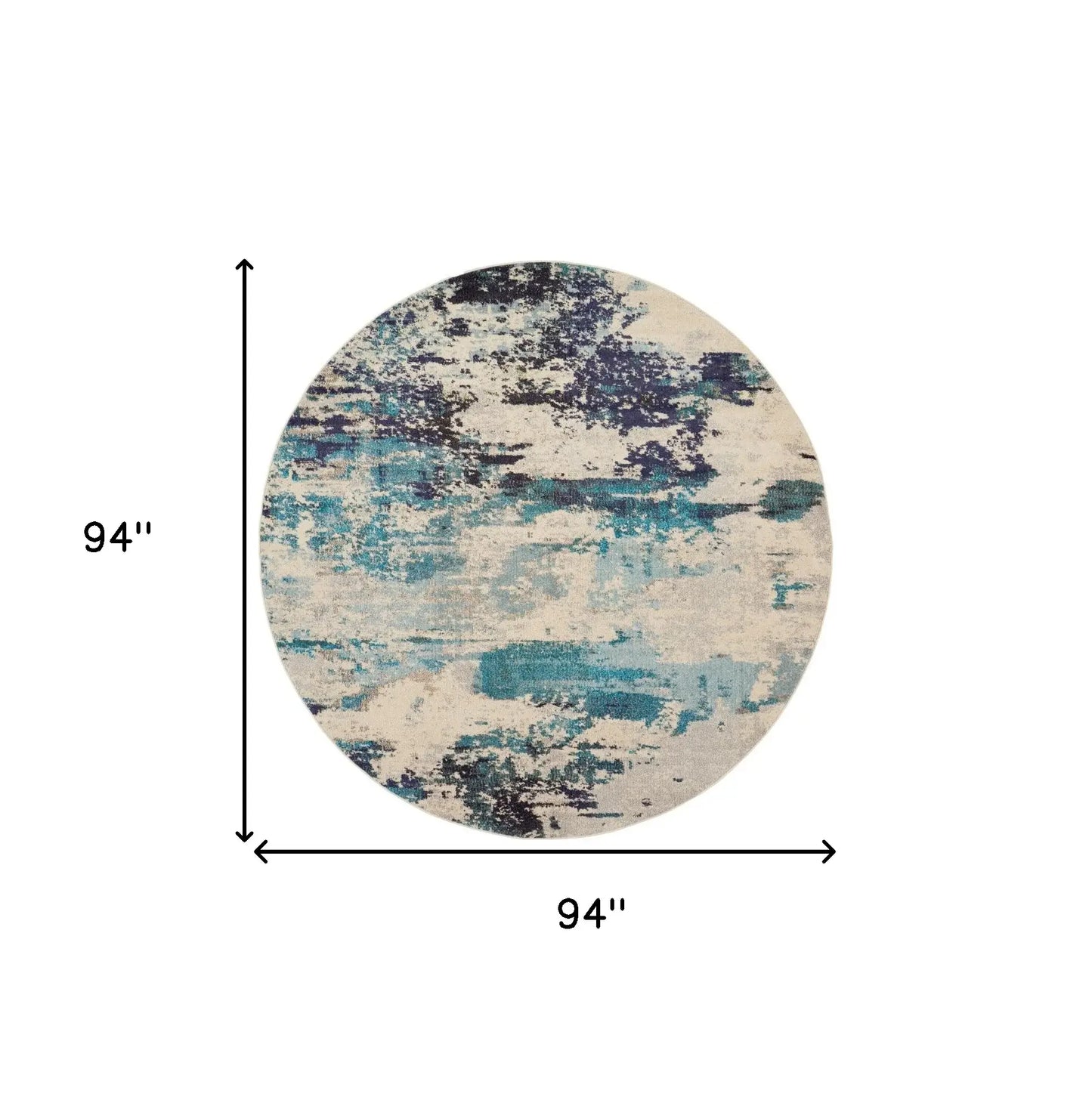 8' X 8' Ivory And Teal Blue Round Abstract Power Loom Non Skid Area Rug - Homeroots - Flyclothing LLC