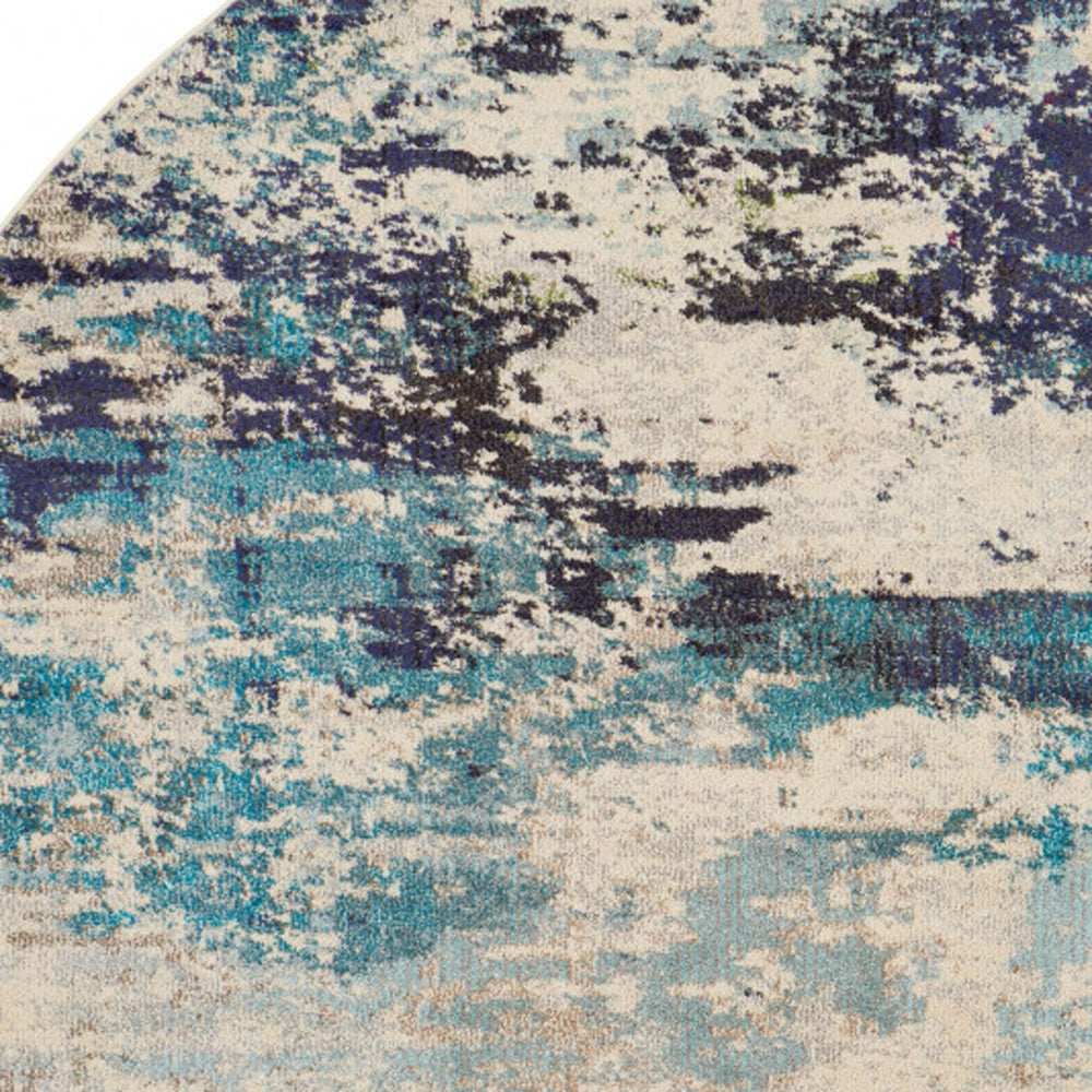 8' X 8' Ivory And Teal Blue Round Abstract Power Loom Non Skid Area Rug - Homeroots - Flyclothing LLC