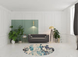 8' X 8' Ivory And Teal Blue Round Abstract Power Loom Non Skid Area Rug - Homeroots - Flyclothing LLC