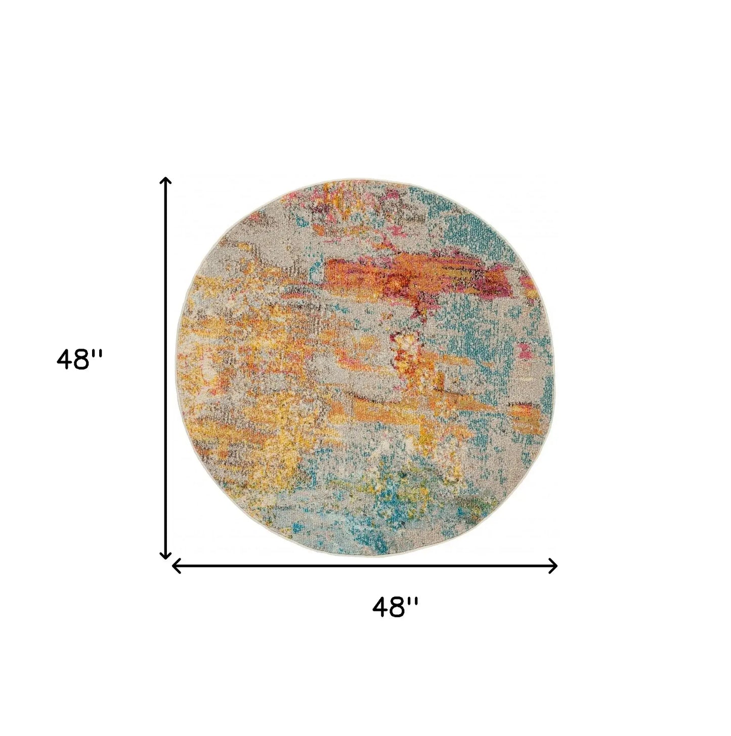4' X 4' Ivory and Aqua Round Abstract Power Loom Non Skid Area Rug - Homeroots - Flyclothing LLC
