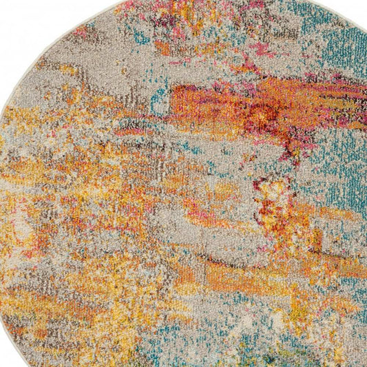 4' X 4' Ivory and Aqua Round Abstract Power Loom Non Skid Area Rug - Homeroots - Flyclothing LLC