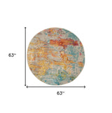 5' X 5' Sealife Round Abstract Power Loom Non Skid Area Rug - Homeroots - Flyclothing LLC