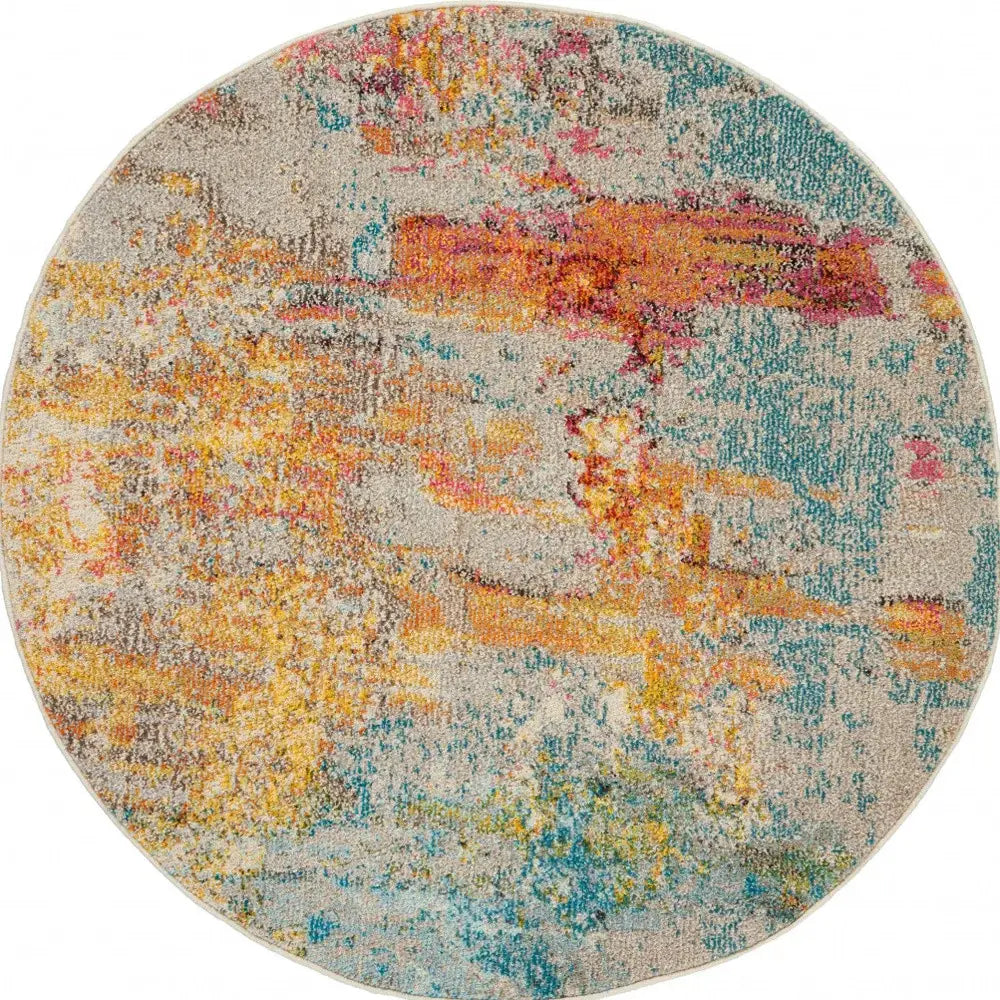 5' X 5' Sealife Round Abstract Power Loom Non Skid Area Rug - Homeroots - Flyclothing LLC