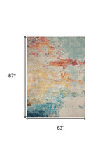 5' X 7' Blue and Orange Abstract Power Loom Area Rug - Homeroots - Flyclothing LLC
