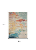 5' X 7' Blue and Orange Abstract Power Loom Area Rug - Homeroots - Flyclothing LLC