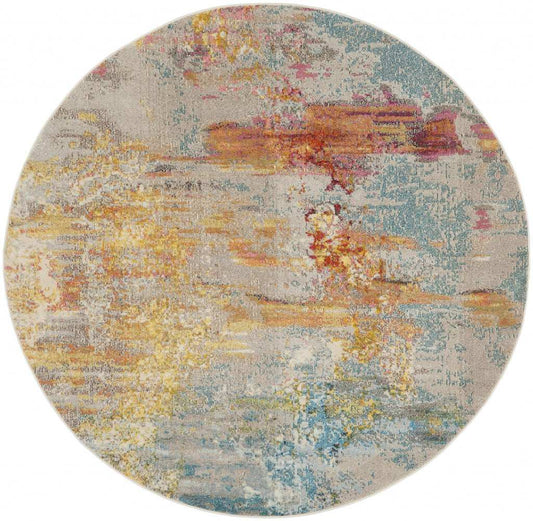 8' X 8' Sealife Round Abstract Power Loom Non Skid Area Rug - Homeroots - Flyclothing LLC