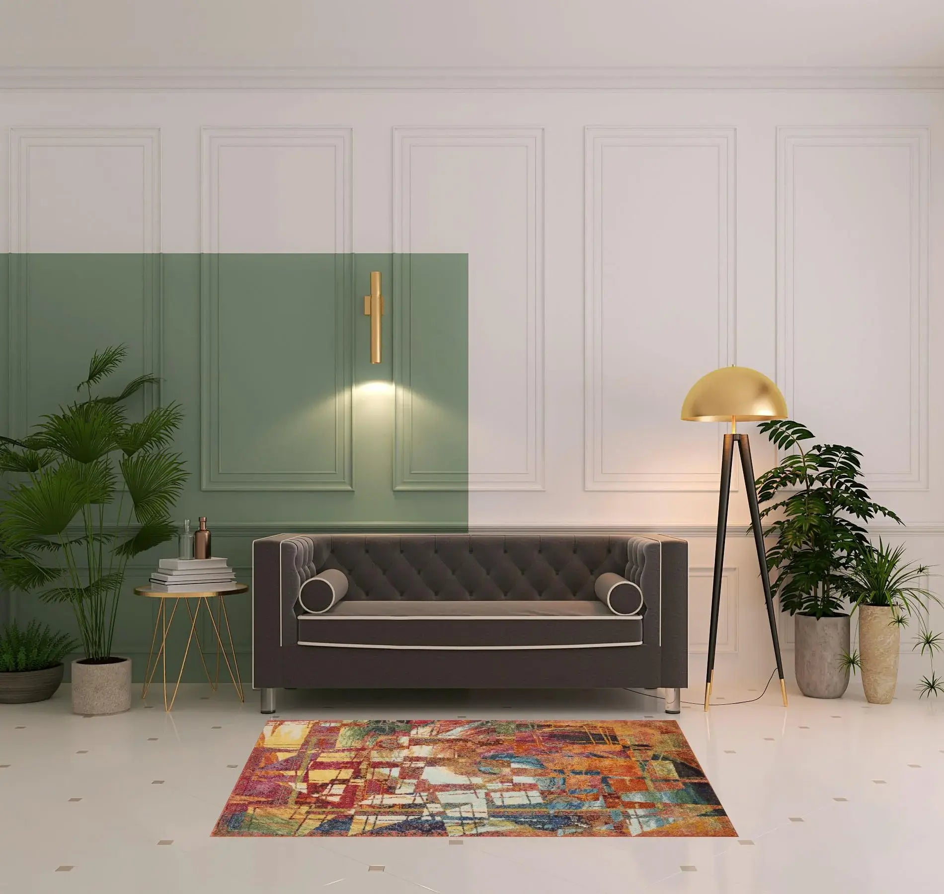 4' X 6' Stained Glass Abstract Power Loom Non Skid Area Rug - Homeroots - Flyclothing LLC