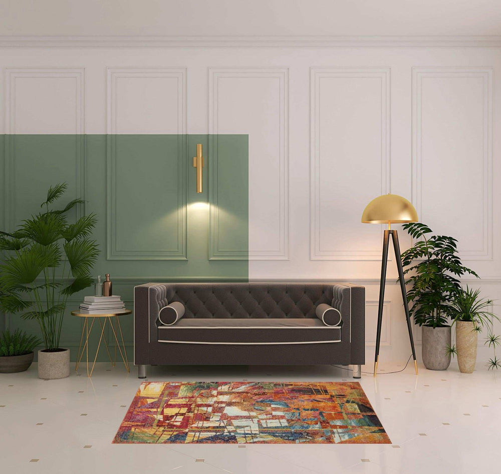 4' X 6' Stained Glass Abstract Power Loom Non Skid Area Rug - Homeroots - Flyclothing LLC