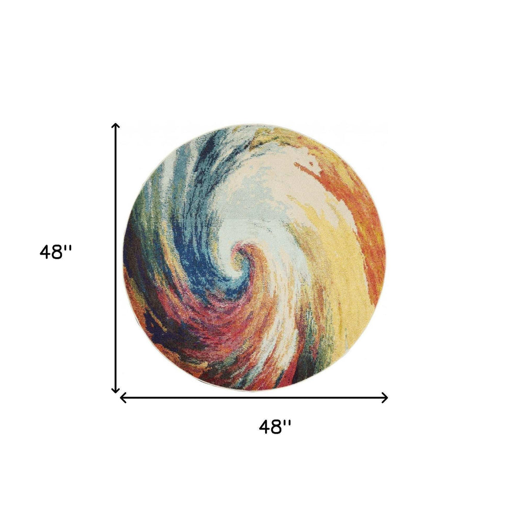 4' X 4' Wave Round Abstract Power Loom Non Skid Area Rug - Homeroots - Flyclothing LLC