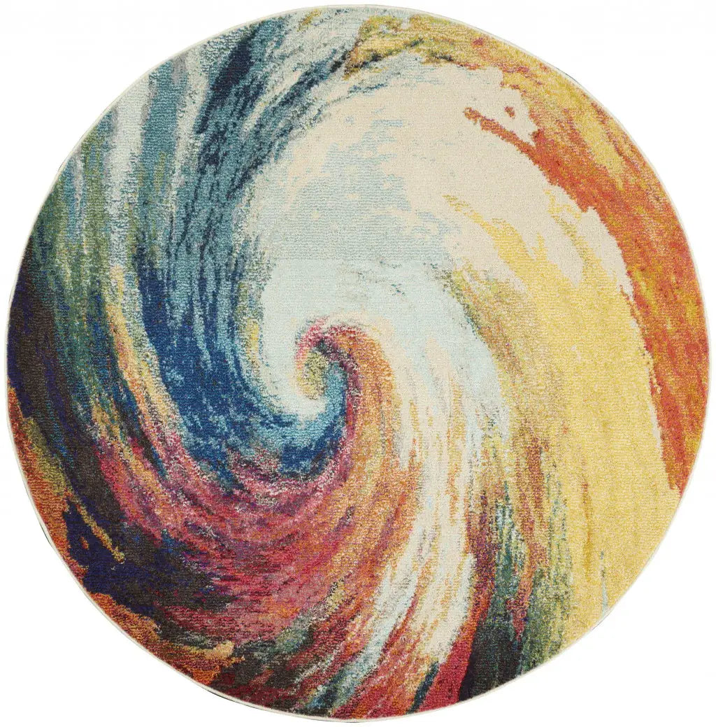 5' X 5' Wave Round Abstract Power Loom Non Skid Area Rug - Homeroots - Flyclothing LLC